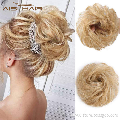 Aisi Hair Elastic Donut Blonde Ponytail Extensions Hair Ribbon Bundles Curly Synthetic Bun for Brides Women Hair Chignons Bun